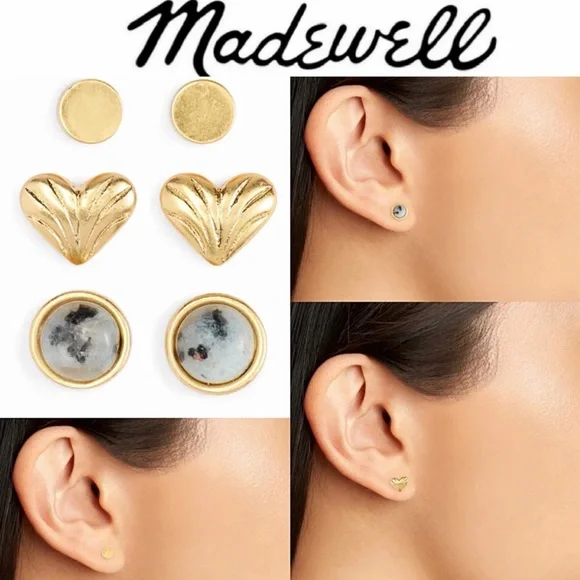 MADEWELL Sterling Silver Stud Gold Earrings Set NWT - Picture 1 of 4